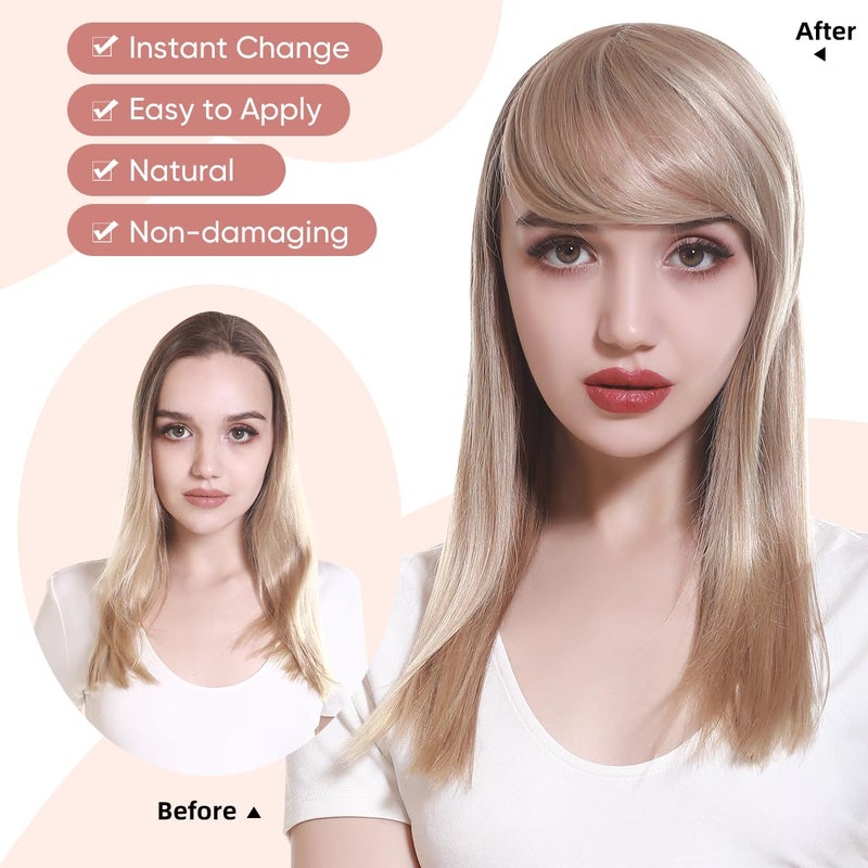 SARLA Black Brown Side Bangs Clip in Synthetic Hair Pieces Straight Bangs Extension for Women - Image 5